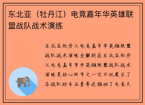 东北亚（牡丹江）电竞嘉年华英雄联盟战队战术演练