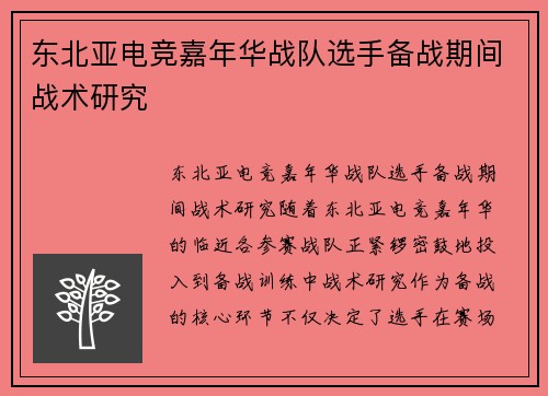 东北亚电竞嘉年华战队选手备战期间战术研究
