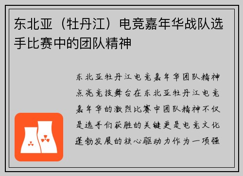 东北亚（牡丹江）电竞嘉年华战队选手比赛中的团队精神