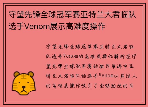 守望先锋全球冠军赛亚特兰大君临队选手Venom展示高难度操作