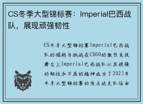 CS冬季大型锦标赛：Imperial巴西战队，展现顽强韧性
